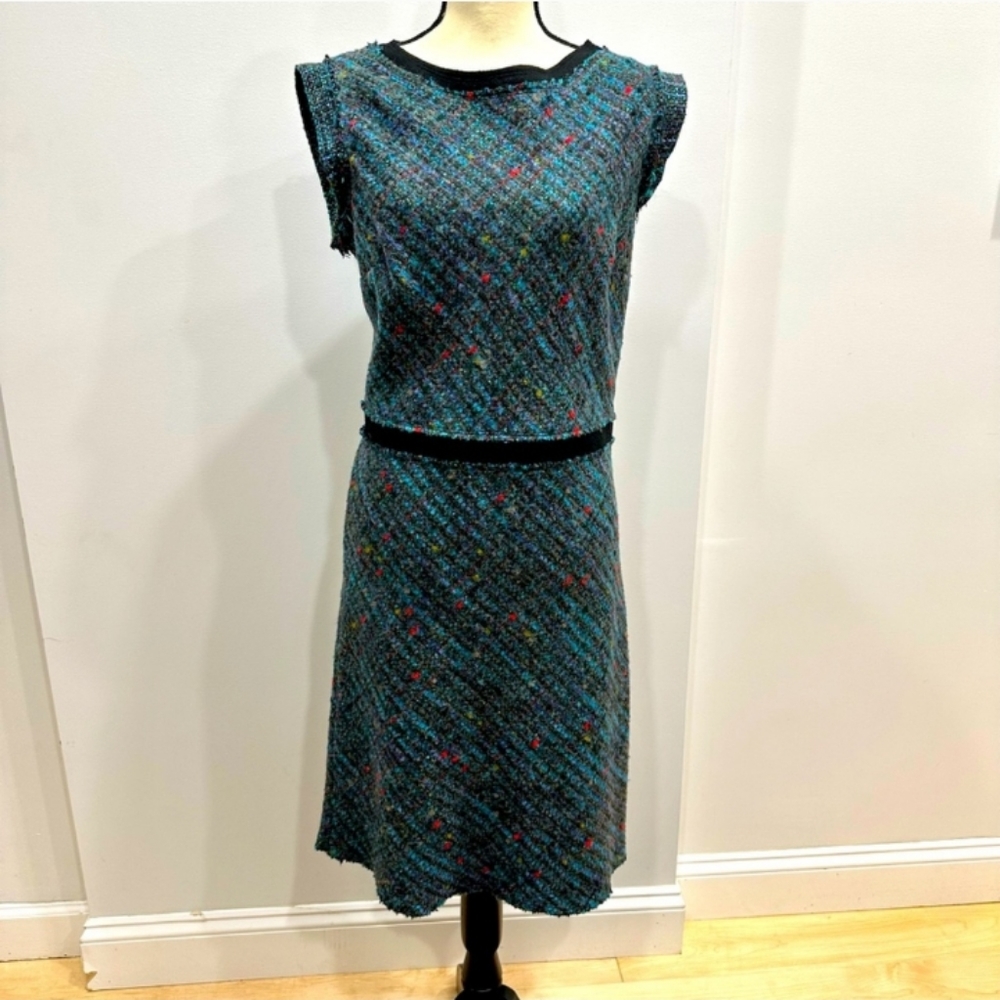 Benetton Wool Silk Alpaca  Multi ColorTweed Sleeveless Shift Dress